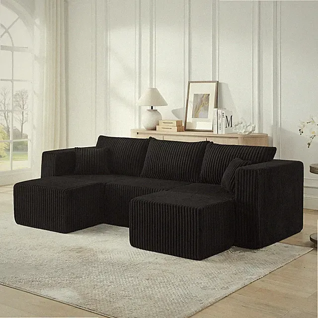 Modular Sectional Compressed Corduroy Sofa Oversized Upholstered Couch Chaise