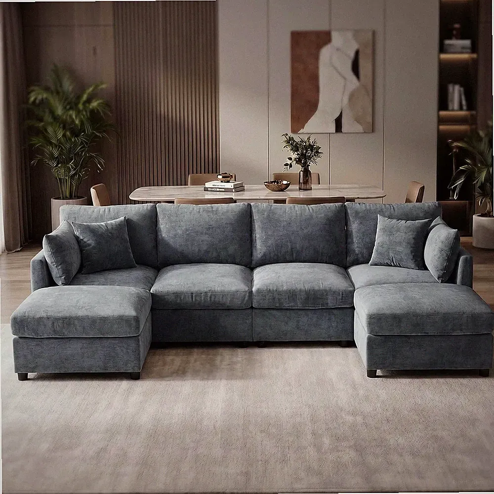 Modular Sectional Couch for Living Room, Spring Cushion Seating, Modern 6 Seater