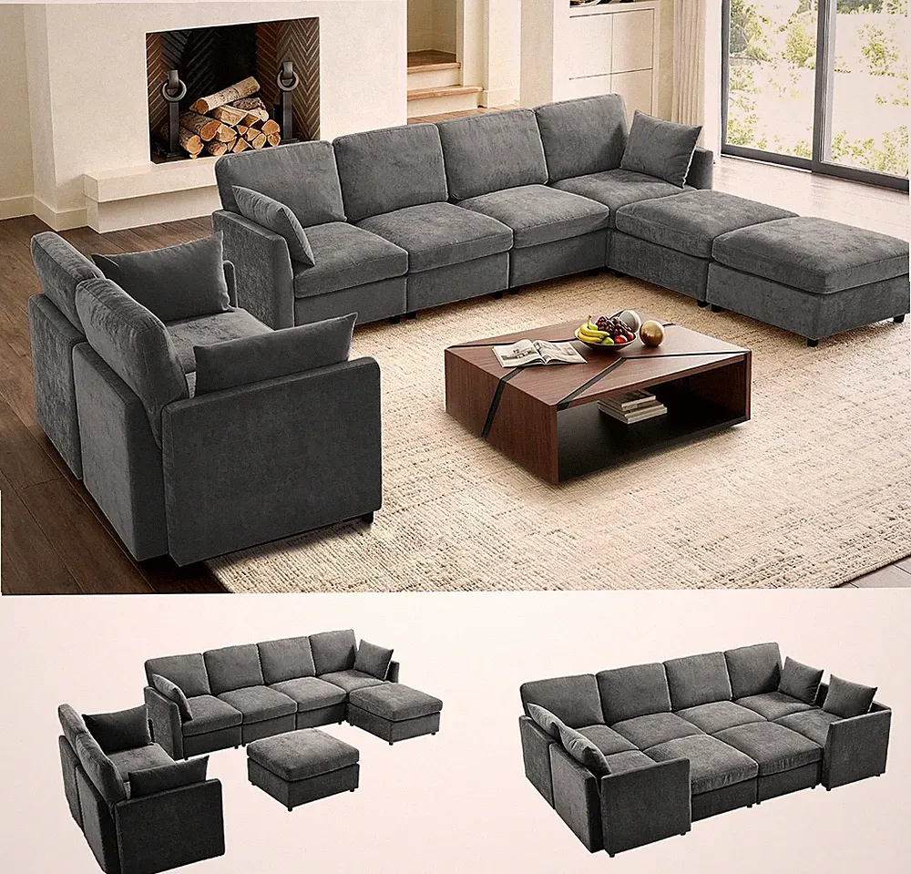 Modular Sectional Couch for Living Room, Spring Cushion Seating, Modern Converti