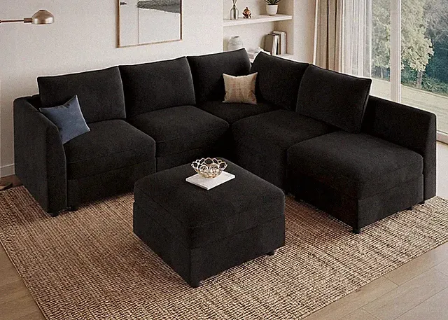 Modular Sectional Couch L Shaped Sofa with Storage,Black