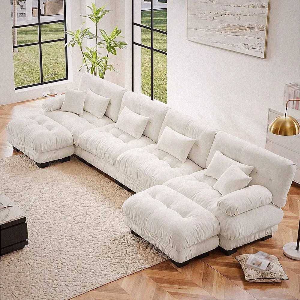 Modular Sectional Couch Set, Stylish U-Shaped 4-Seater Sofa Set with Pillows & 2