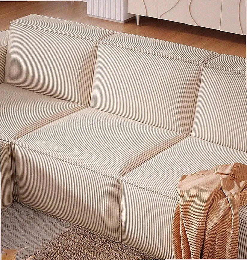 Modular Sectional Couch Single Seat Boneless Corduroy Sofa for Living Room Beige