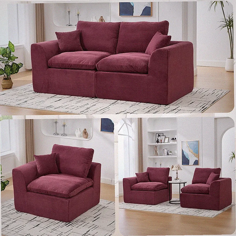Modular Sectional Couch with Soft Corduroy Covers - Easy to Clean