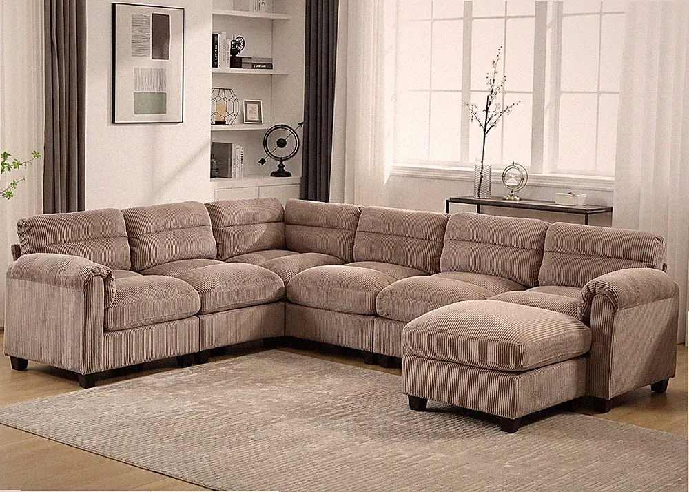 Modular Sectional Couches with Ottoman, Convertible U Shaped Sofa, 7 Seat Sofa C