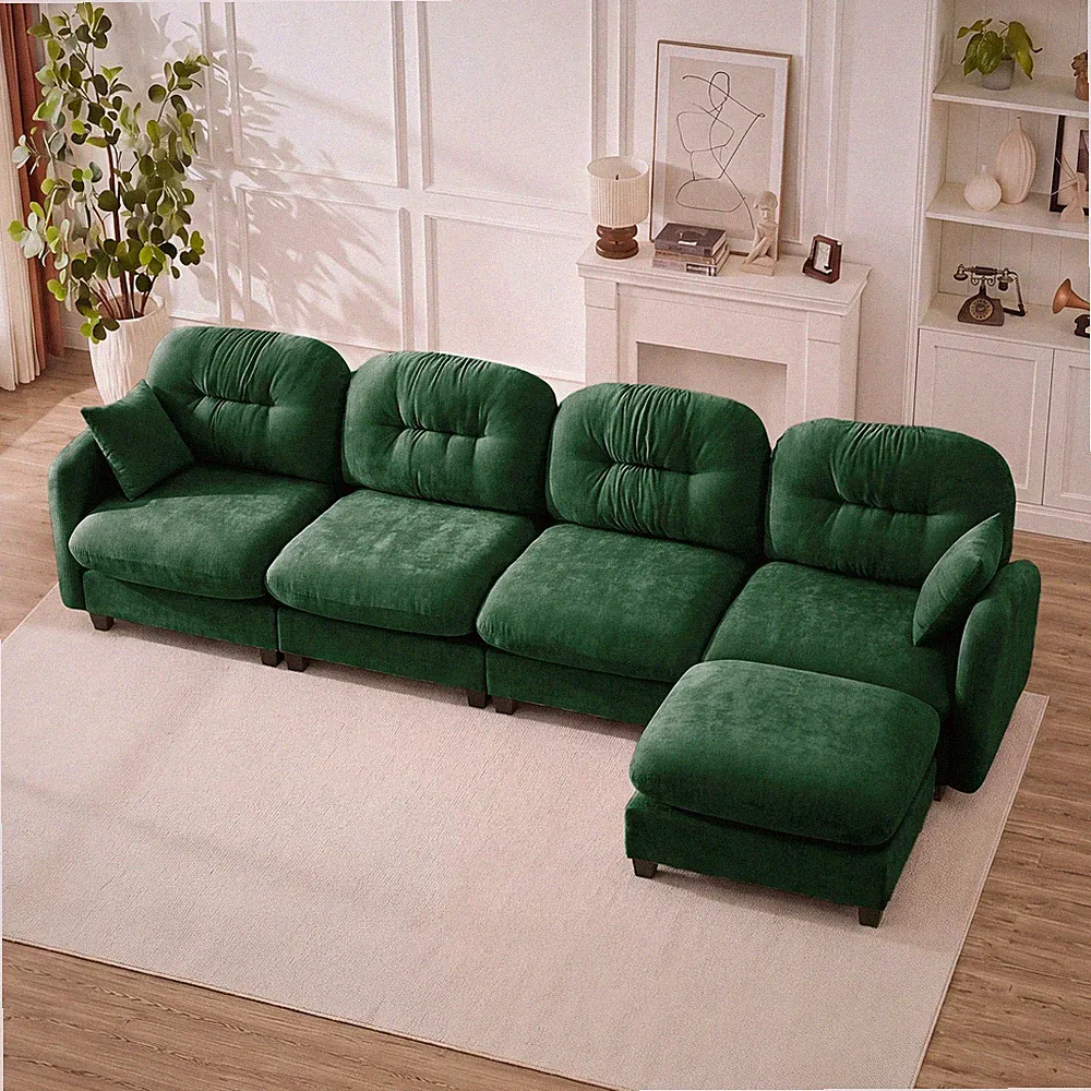 Modular Sectional L Shaped Couch With Ottoman,Soft Chenille Fabric,Ergonomic D
