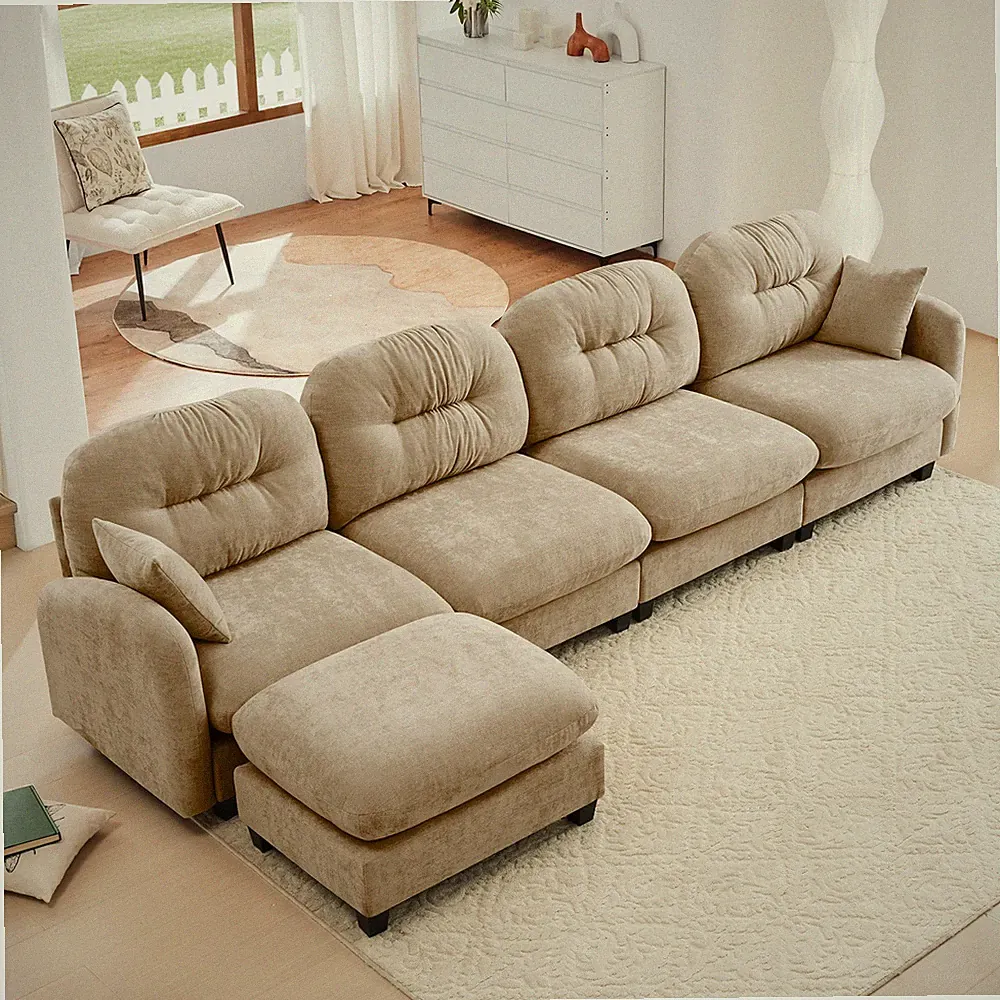 Modular Sectional L Shaped Couch With Ottoman,Soft Chenille Fabric,Ergonomic Des