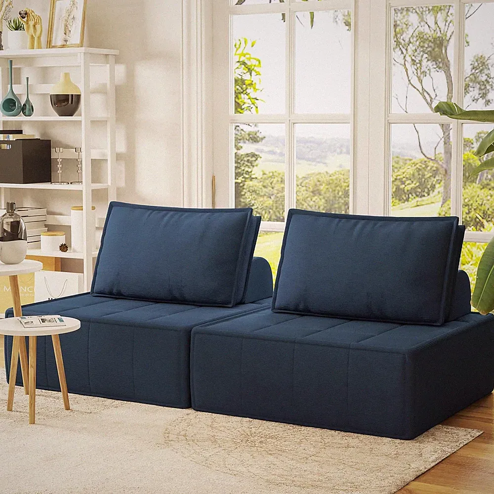 Modular Sectional Loveseat, 2-Piece Deep Seat Corduroy Lounge Sofa with Movable