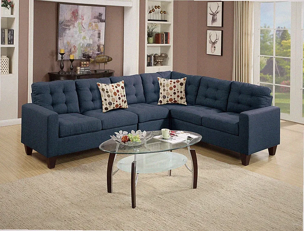 Modular Sectional Navy Polyfiber 4pcs Sectional Sofa LAF And RAF Loveseats Corne