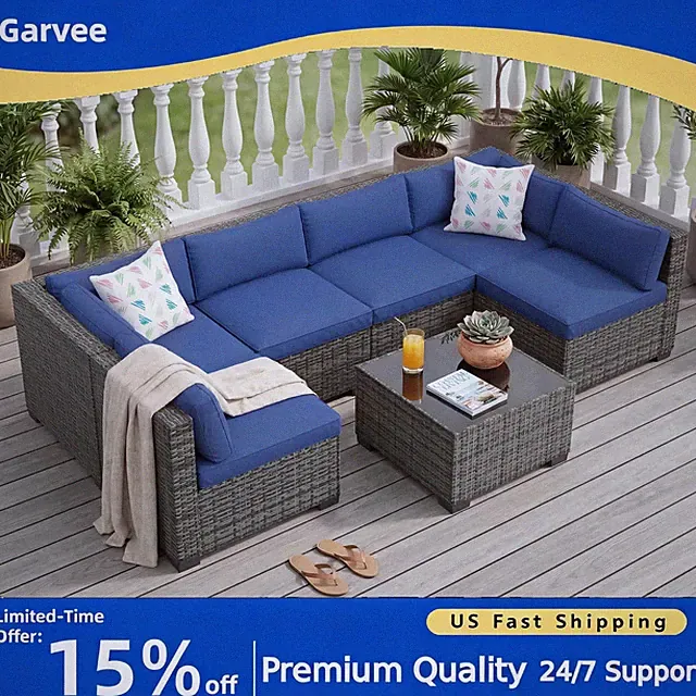 Modular Sectional Patio Furniture 7Pcs Water-Resistant Wicker Sofa Coffee Table