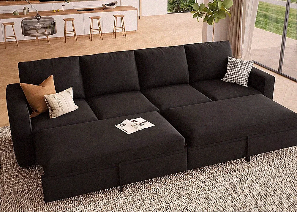 Modular Sectional Sleeper Sofa Bed, with Pull Out Bed, Linen Convertible Section