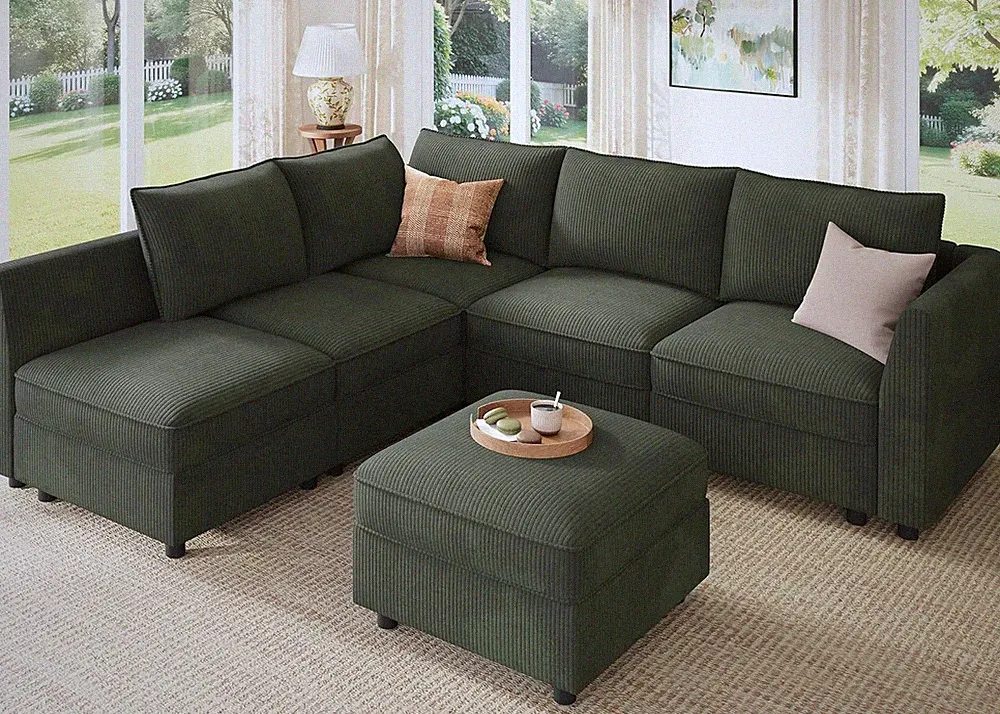 Modular Sectional Sleeper Sofa Green Couch L Shaped Sectional Sofa with Storage