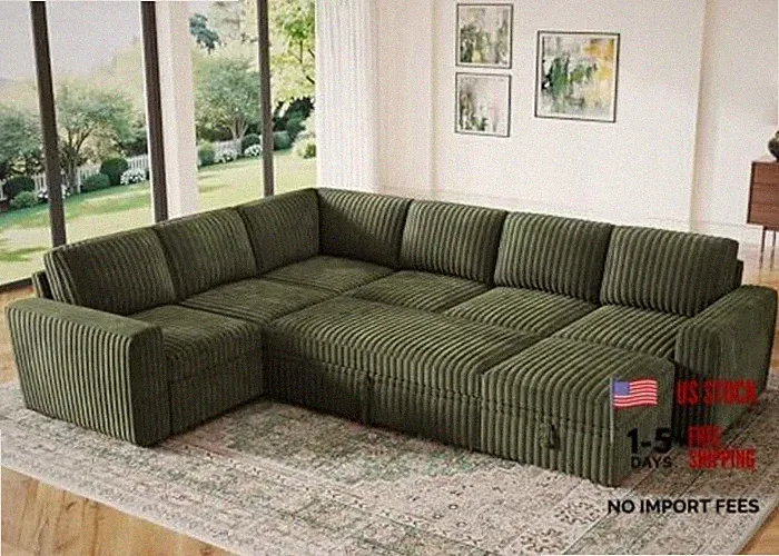 Modular Sectional Sleeper Sofa with Pull Out 106.2"-7 Seat Sleeper Sofa Green