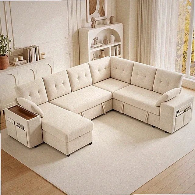 Modular Sectional Sleeper Sofa with Pull Out Bed, Chenille Modern Couch