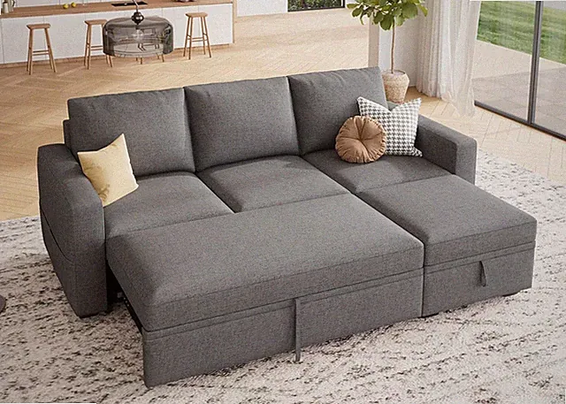 Modular Sectional Sleeper Sofa with Pull Out Bed, L Shaped Couch with Storage Se