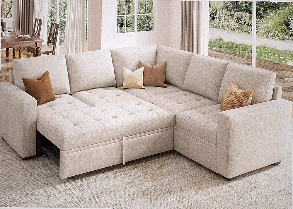 Modular Sectional Sleeper Sofa with Pull Out Bed L Shaped Couch with Storage Sea