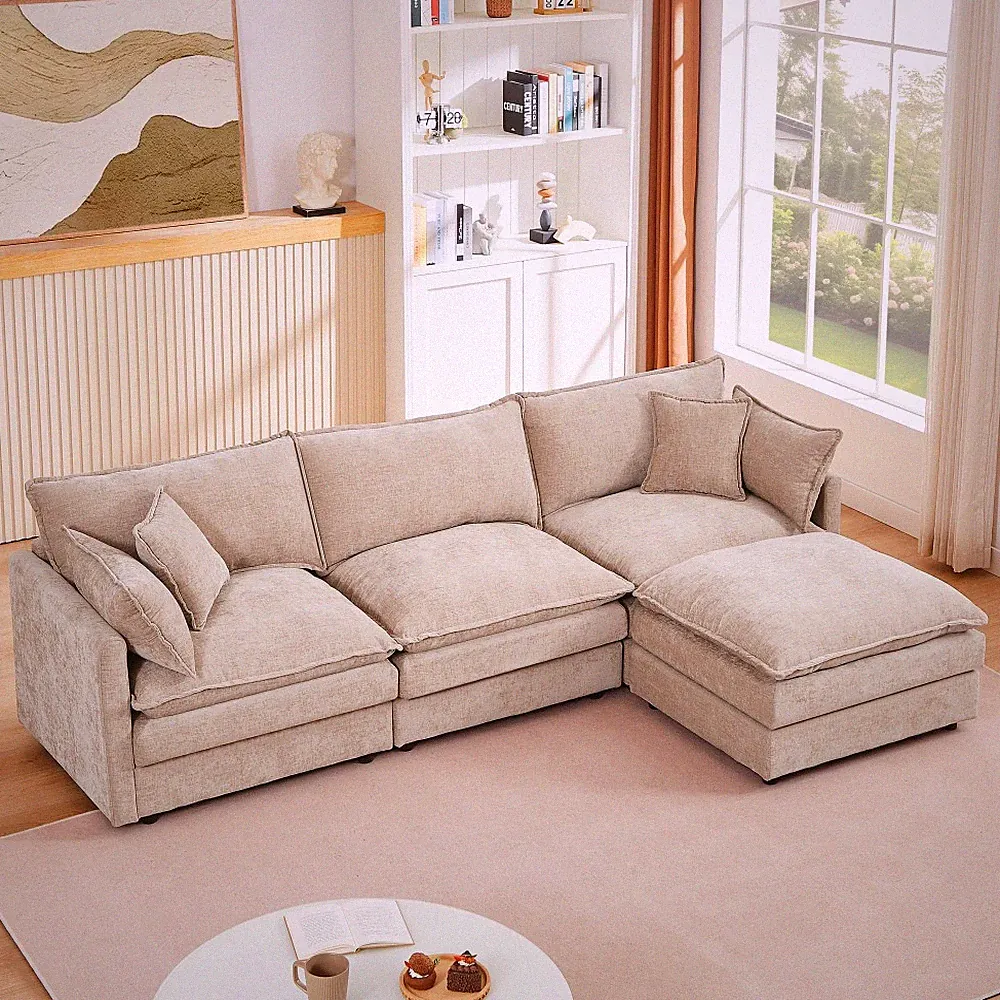 Modular Sectional Sofa 102" L Shaped Couch Set 3-Seater Movable Ottoman for Home