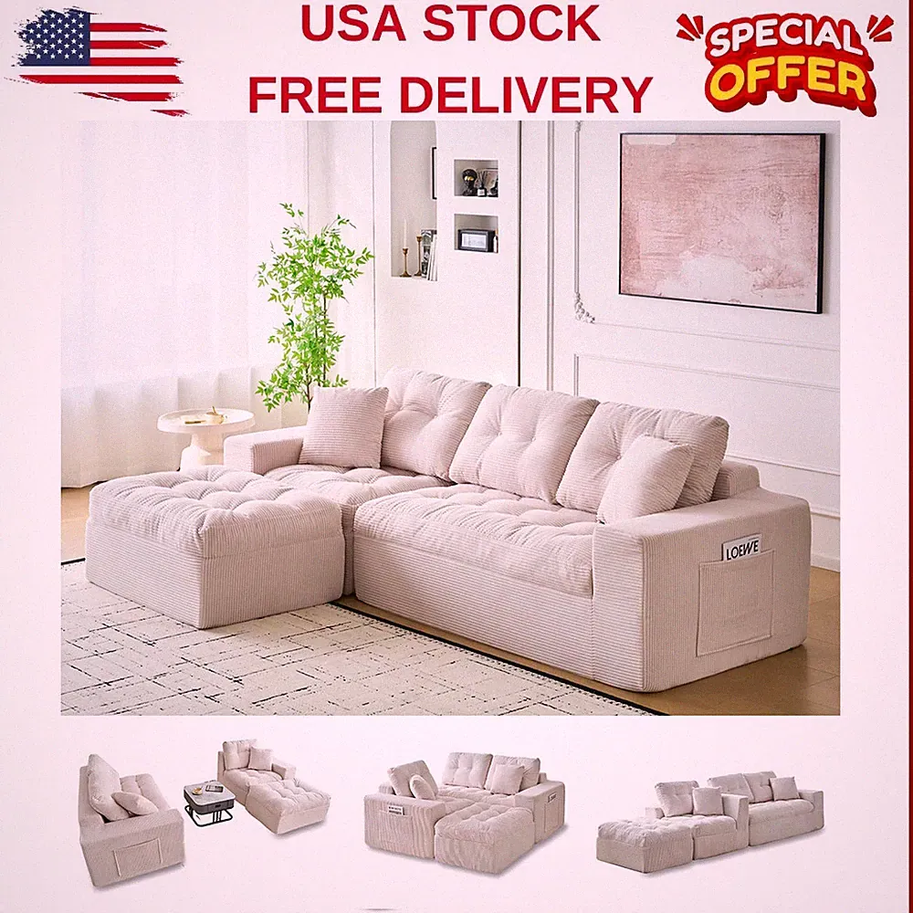 Modular Sectional Sofa, 104" L-Shaped Sectional Sofa, Deep Seat, Side Pockets US