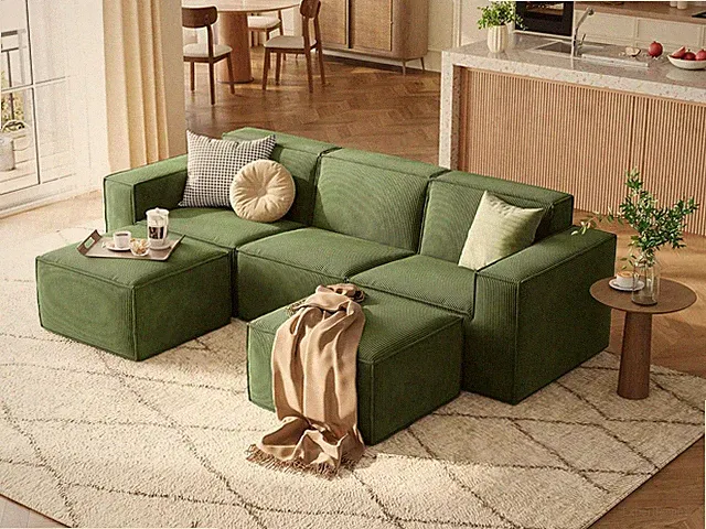 Modular Sectional Sofa, 105" Boneless Couch U Shaped 3-Seat Sofa with 2 Ottomans