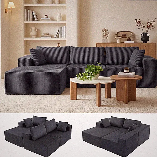 Modular Sectional Sofa 105 L Shape Left Chaise Dark Grey DUMOS Boneless Couch