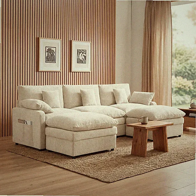 Modular Sectional Sofa 107.8" U Shaped Cloud Couch W/Movable Ottoman & Pillows