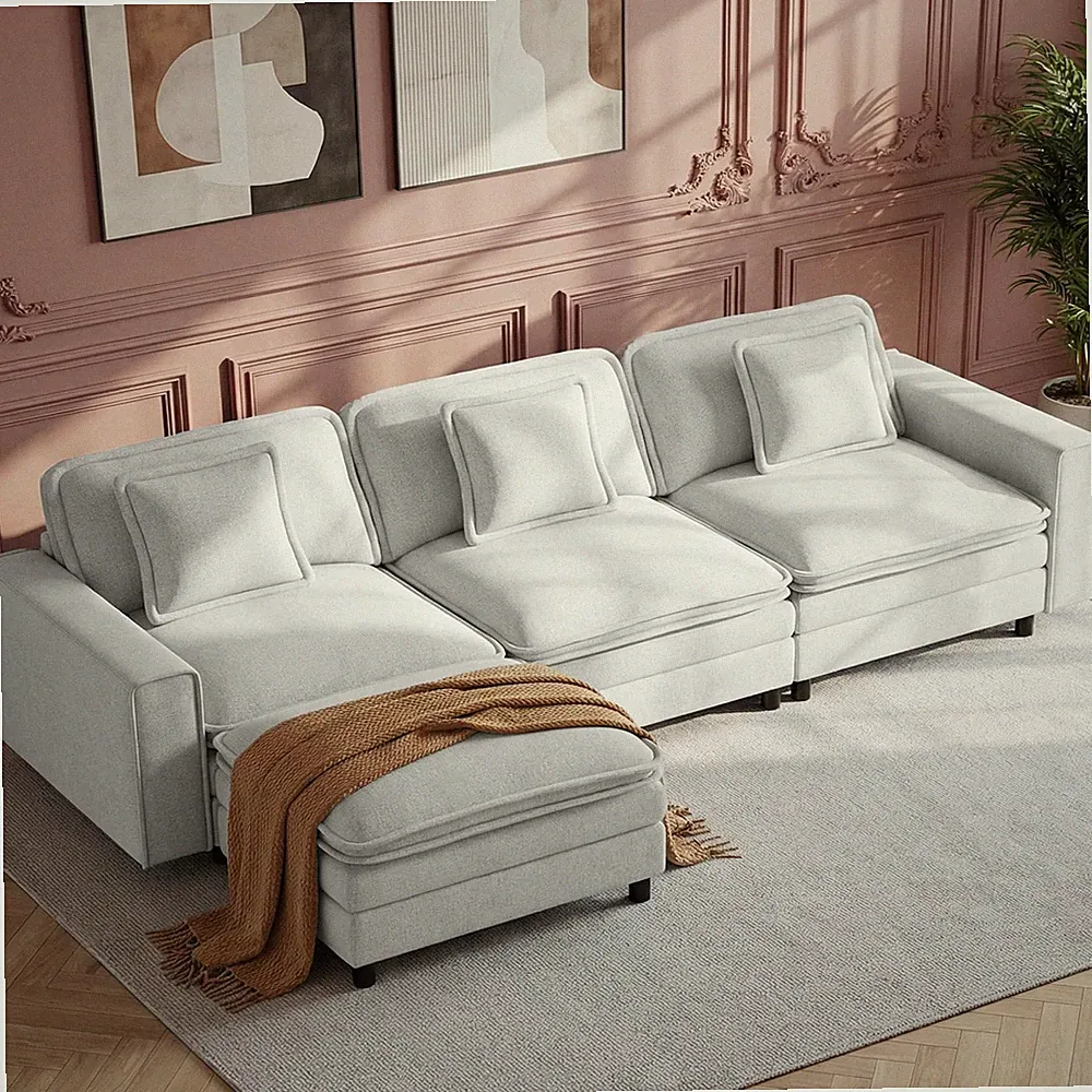 Modular Sectional Sofa 107", Comfy Cloud Couch with Ottoman, Deep 4-Seat L Sh...