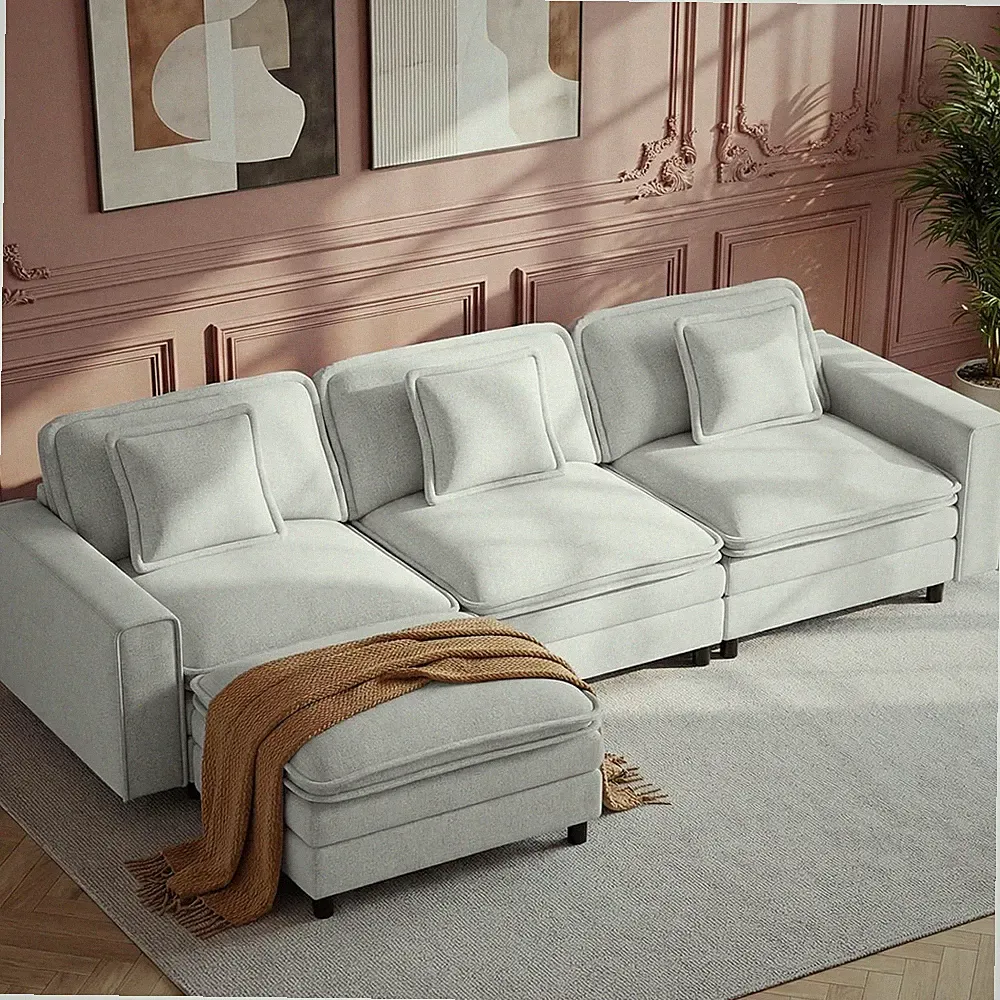 Modular Sectional Sofa 107", Comfy Cloud Couch with Ottoman, Deep 4-Seat L Shape