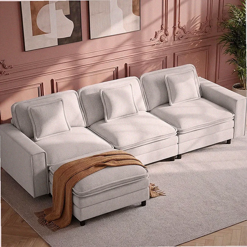 Modular Sectional Sofa 107", Comfy Cloud Couch with Ottoman, Deep 4-Seat L Shape