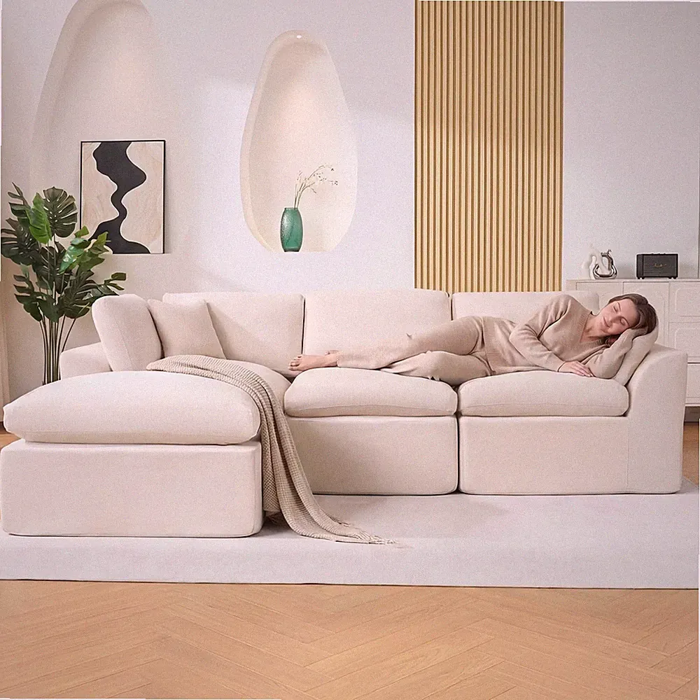 🍀3 Seater L-Shaped Sofa Modular Sectional Couches 110" Cloud Couch with Chaise
