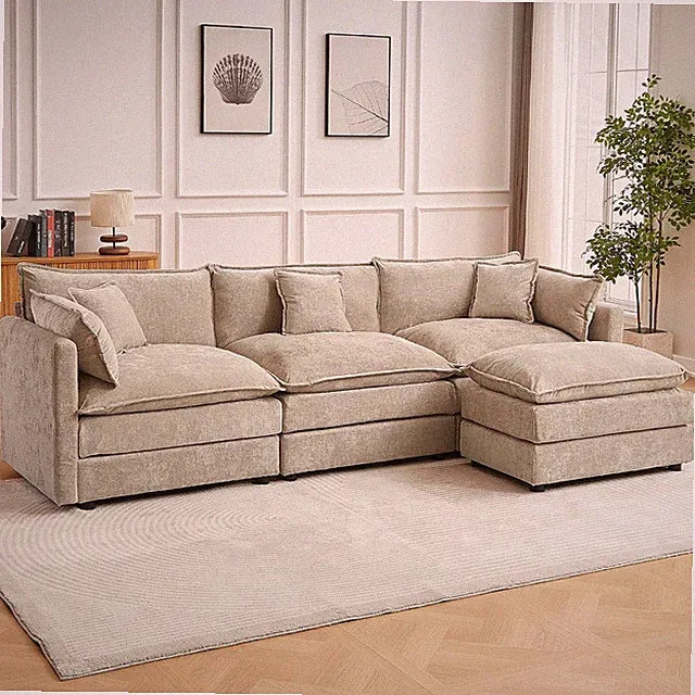 Modular Sectional Sofa, 112.2 Inch L Shaped Couch Set with Armrests, 3-Seater Co