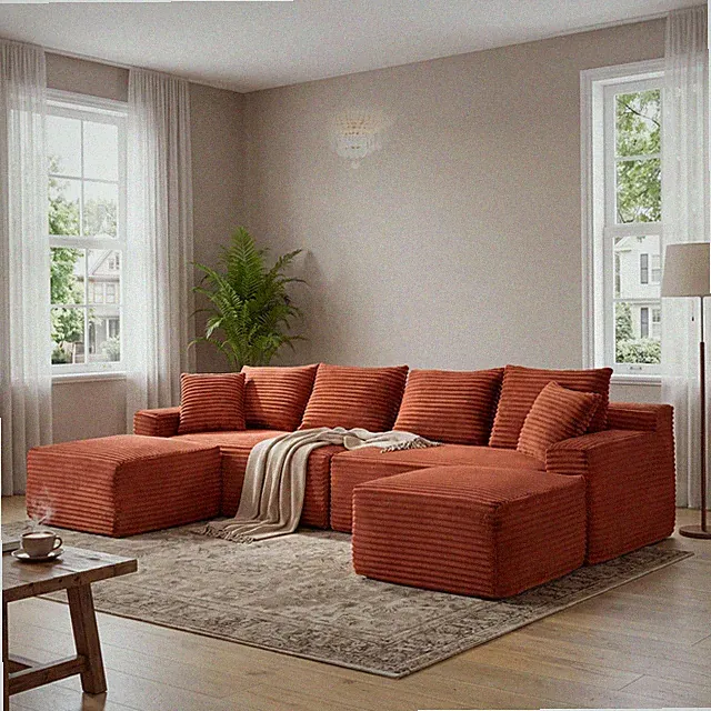 Modular Sectional Sofa 115 U Shaped Cloud Couch Corduroy Boneless Plush