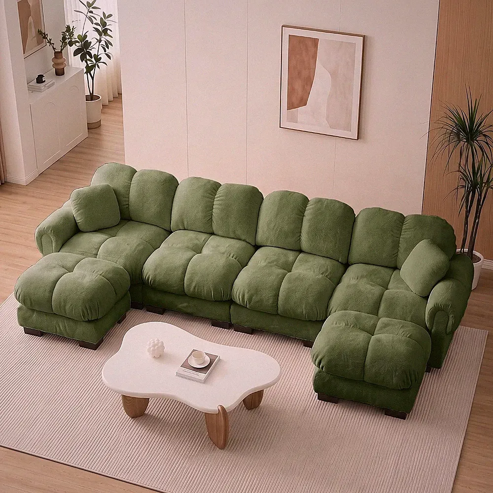 Modular Sectional Sofa, 131.5” U Shaped Chenille Sofa with 2 Ottomans, Modern Co