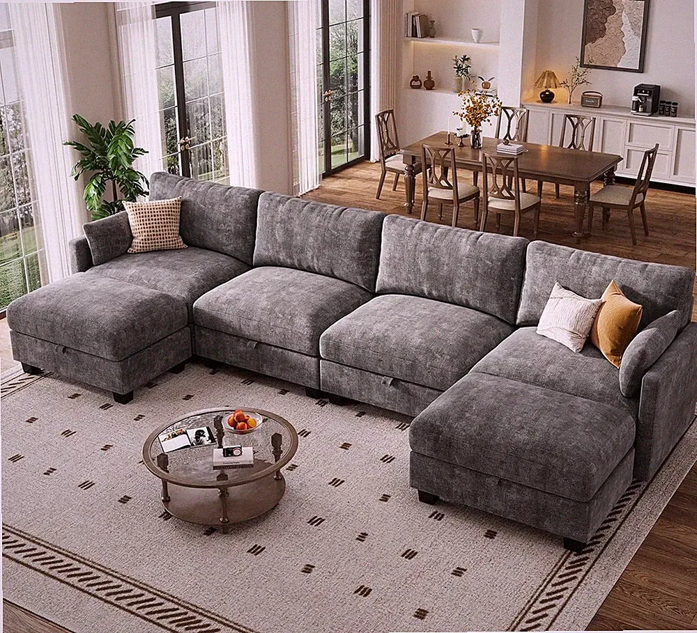 Modular Sectional Sofa, 132" U Shaped Couch with Storage, Chenille