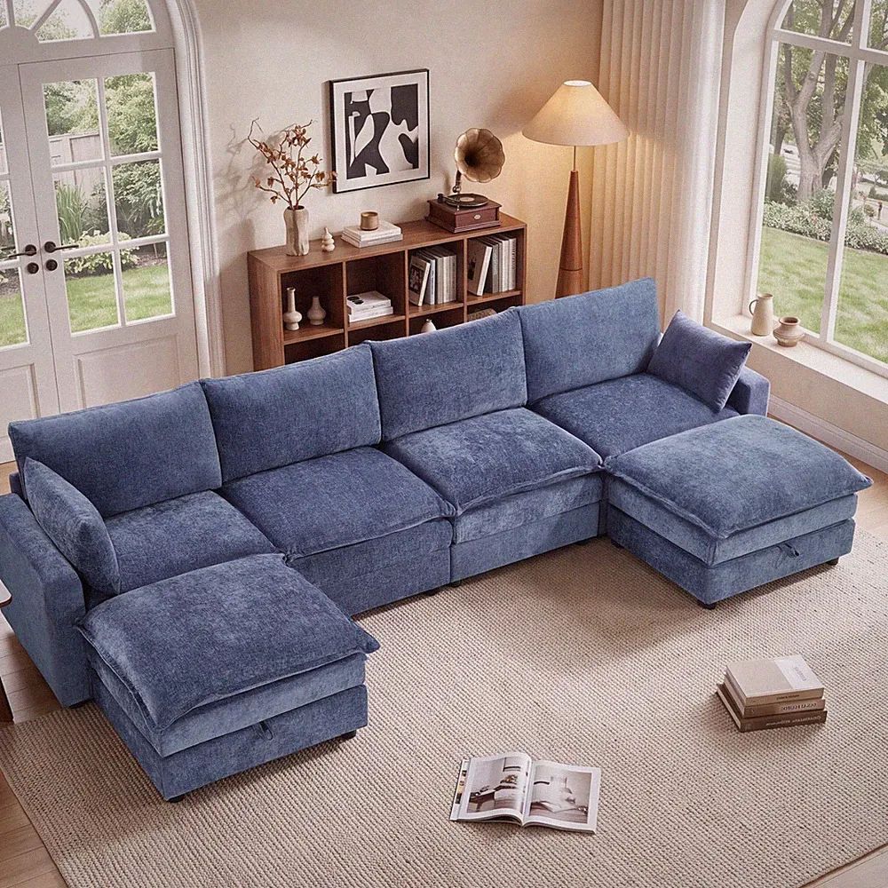 Modular Sectional Sofa, 147.1" Oversized U-Shaped Couch with 2 Storage Ottoman