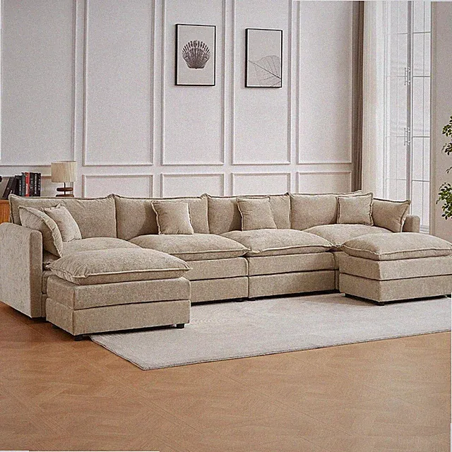 Modular Sectional Sofa, 147.2 Inch U Shaped Couch Set with Armrests, 4-Seater Co