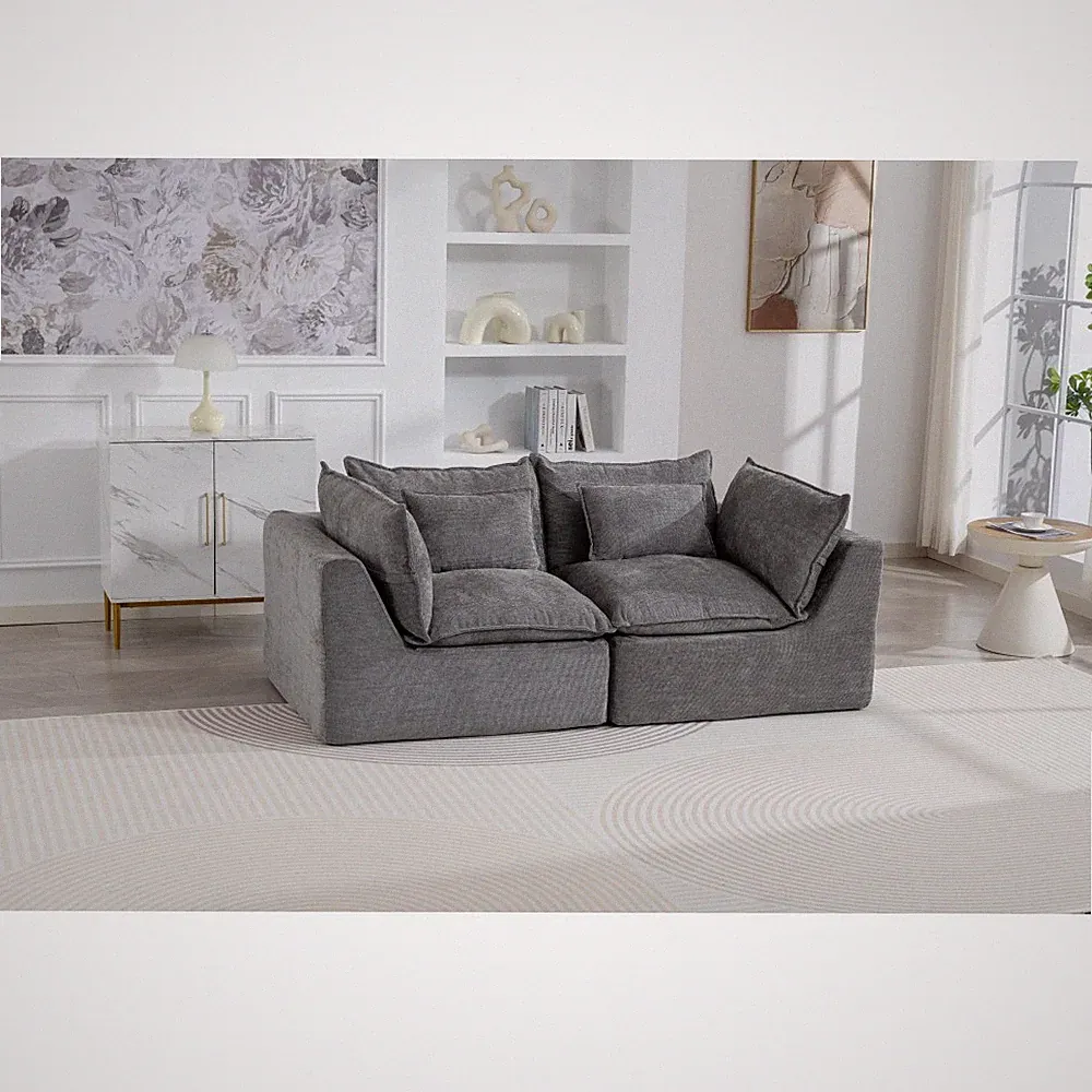 Modular Sectional Sofa, 2-Seat Linen Velvet Cloud Couch, Antique Grey