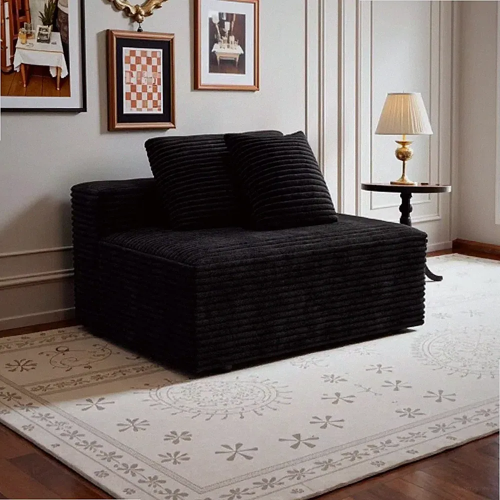 Modular Sectional Sofa 2 Seat Plush Corduroy Black Chaise Lounge