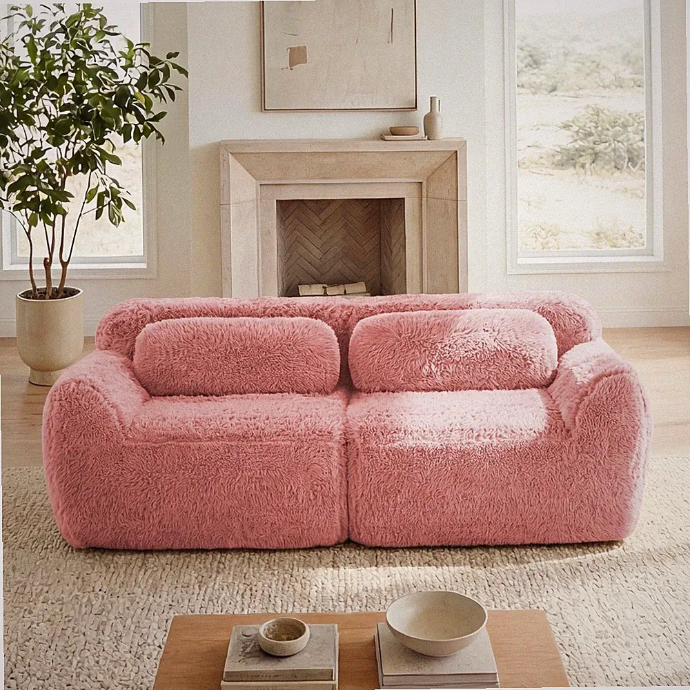 Modular Sectional Sofa 2-Seater Plush Fabric Pink 40.16"L x 40.94"W