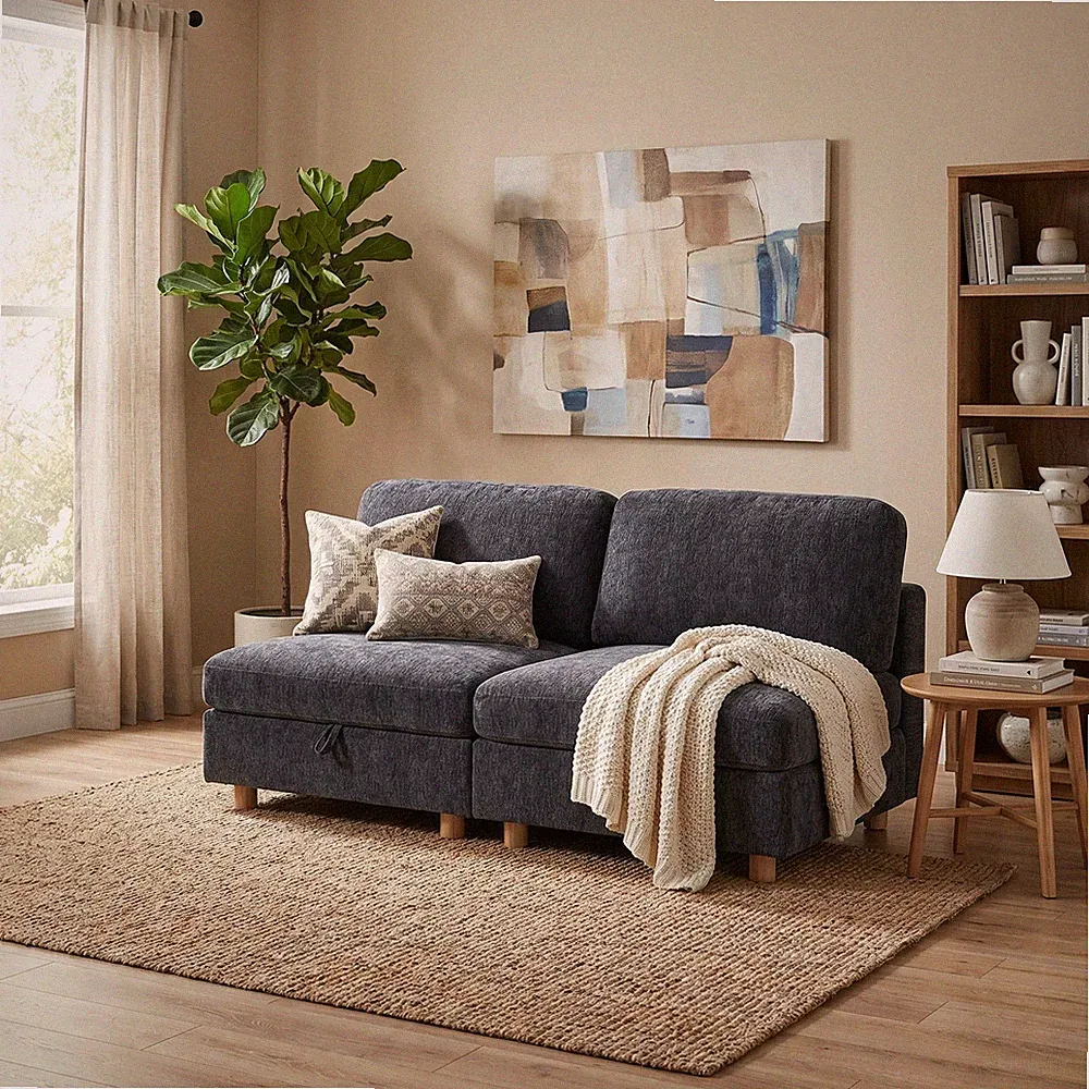 Modular Sectional Sofa 2-Seater w/ Storage, Convertible, Grey
