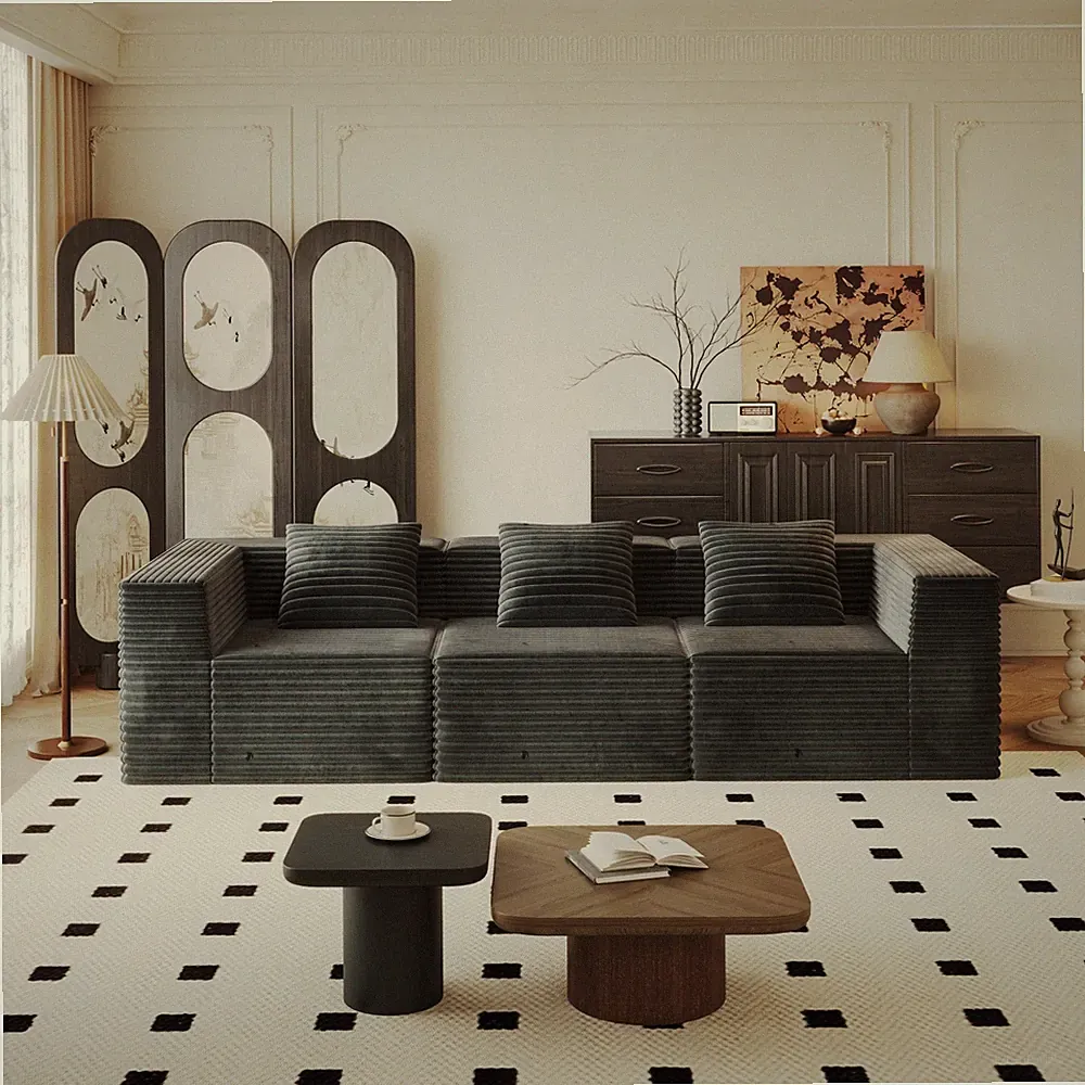 Modular Sectional Sofa 3 Seat, Corduroy, Deep Seat, Gray