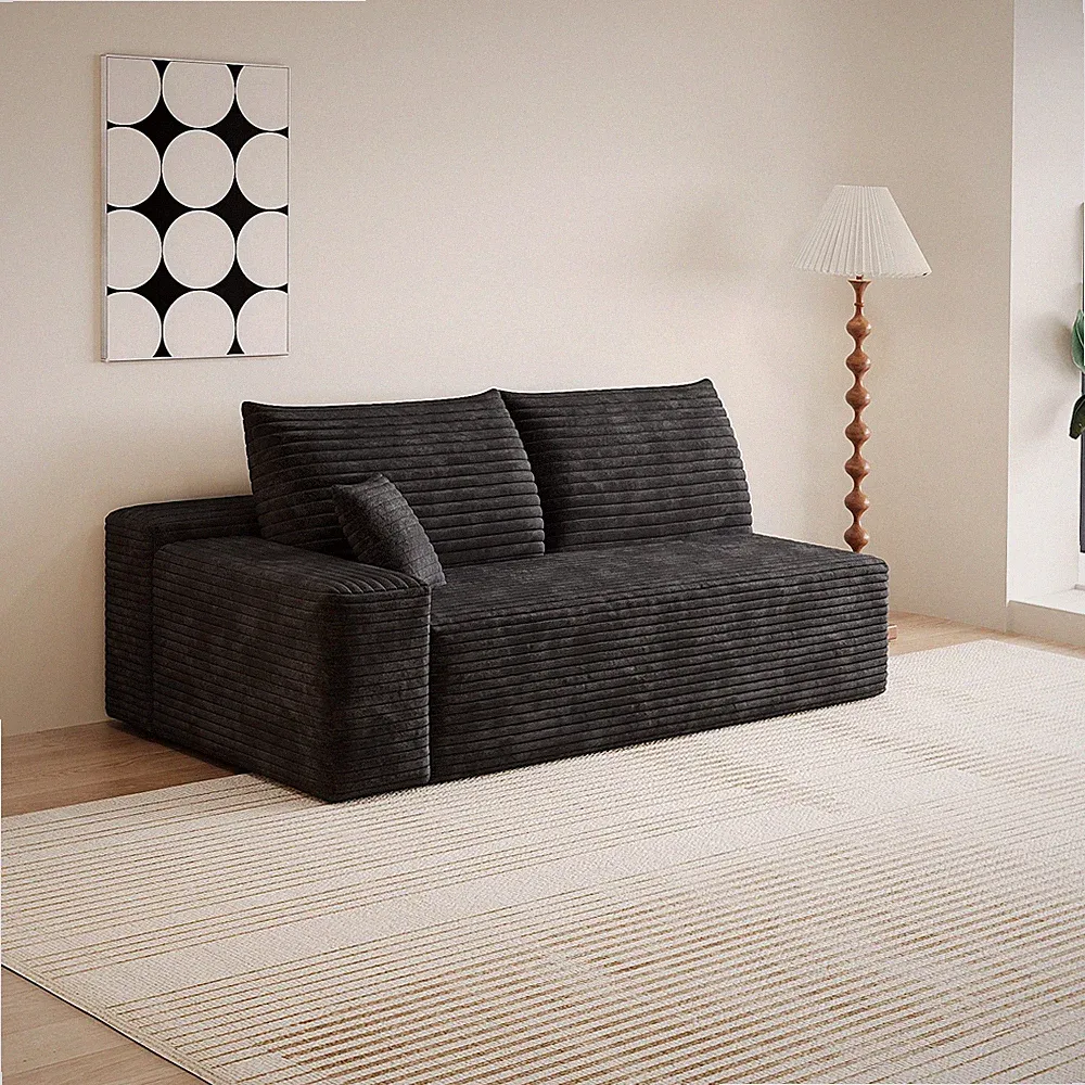 Modular Sectional Sofa 3-Seater Black Corduroy 68.9" L 37.4" W 24.4" H