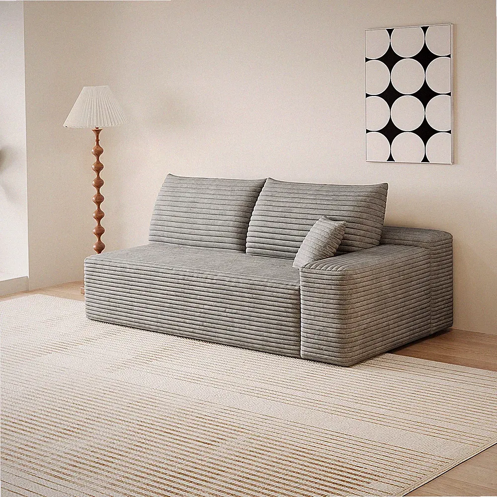 Modular Sectional Sofa, 3-Seater Right Chaise, Corduroy, Antique Grey, 68.9"L