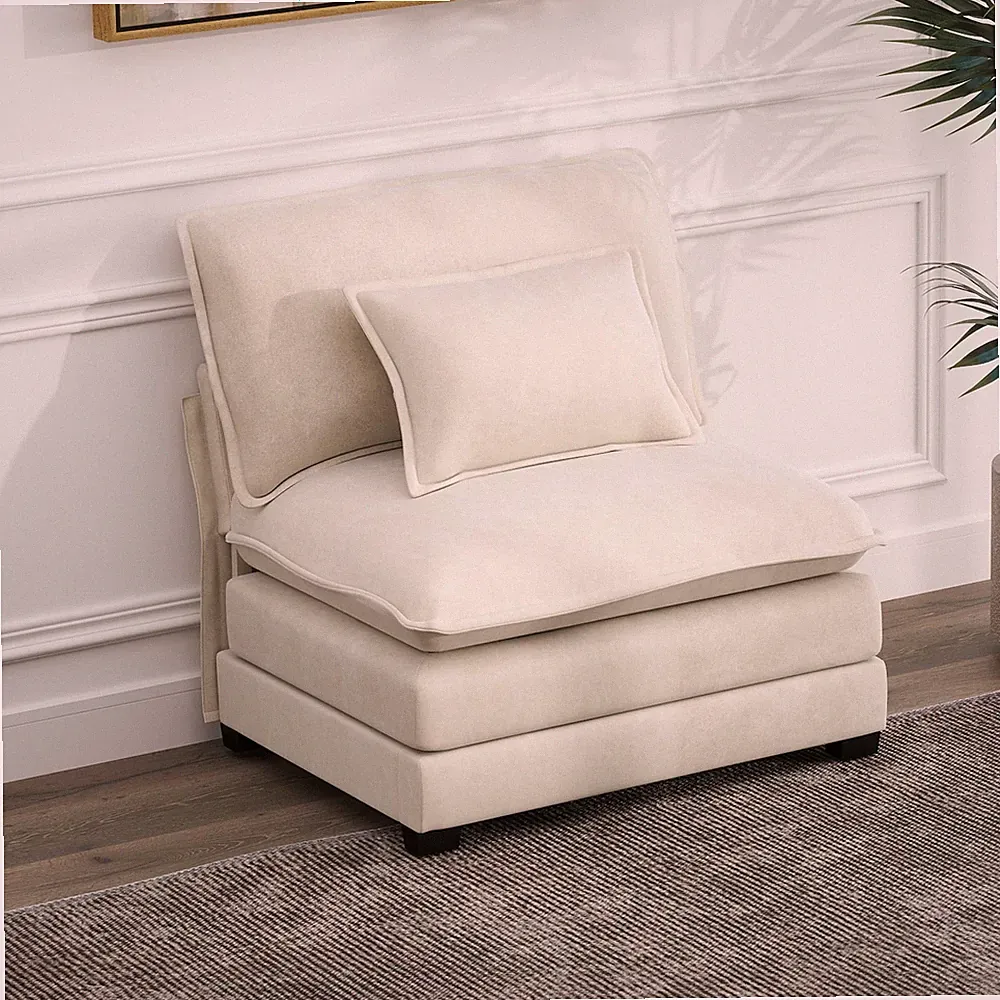 Modular Sectional Sofa 34.9" Armless Single for Seat with 2 Pillows Chenille Bei