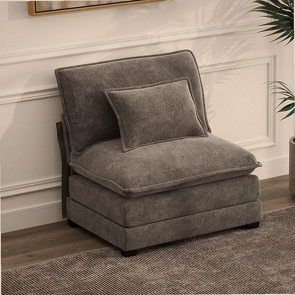 Modular Sectional Sofa 34.9'' Armless Single Seat 2 Pillows Chenille Dark Gray