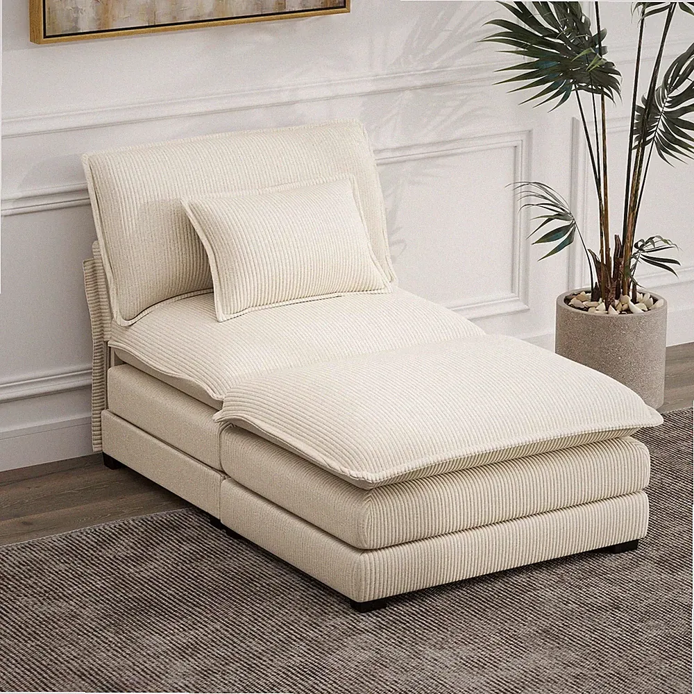 Modular Sectional Sofa 34.9in 1-Seat No Armrest w/ Ottoman Corduroy Beige
