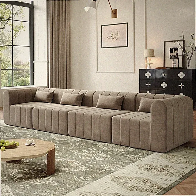 Modular Sectional Sofa 4-Piece Compressed L-Shaped Espresso Fabric Living Room