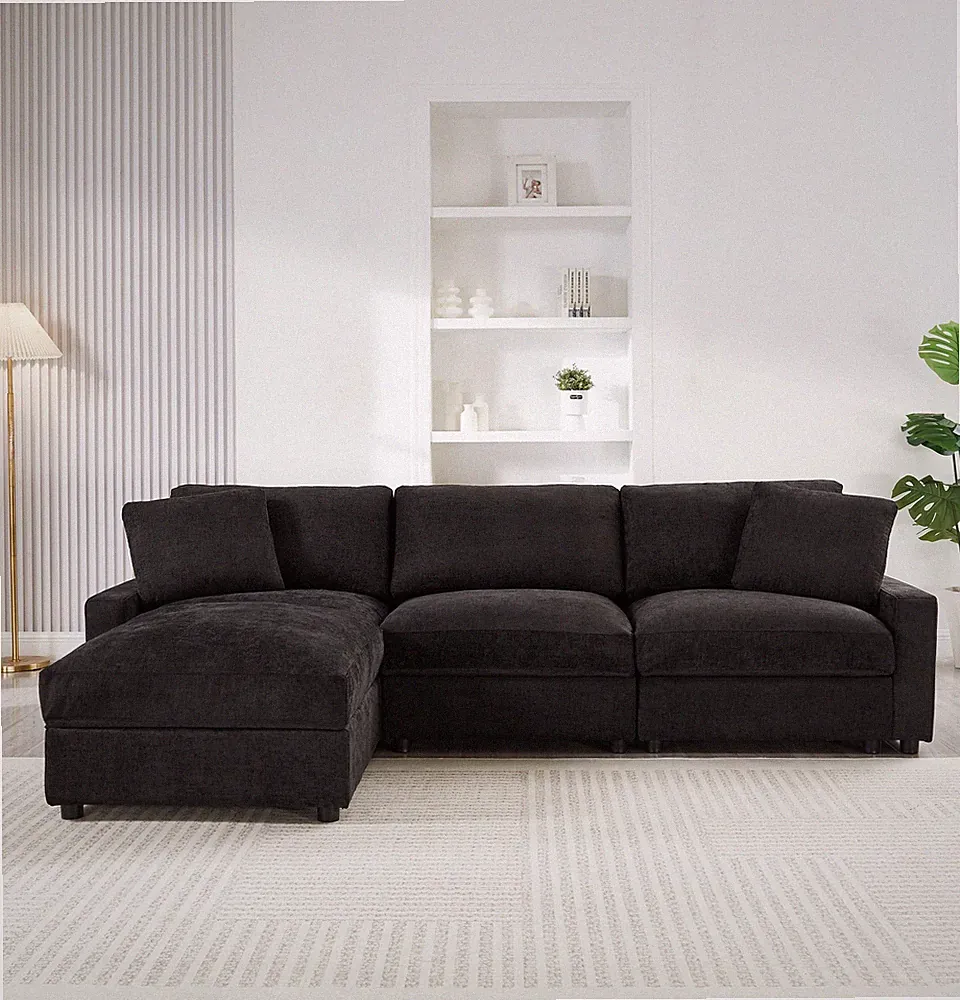 Modular Sectional Sofa,4 Storages L-Shaped Polyester Fabric Sectional Couches