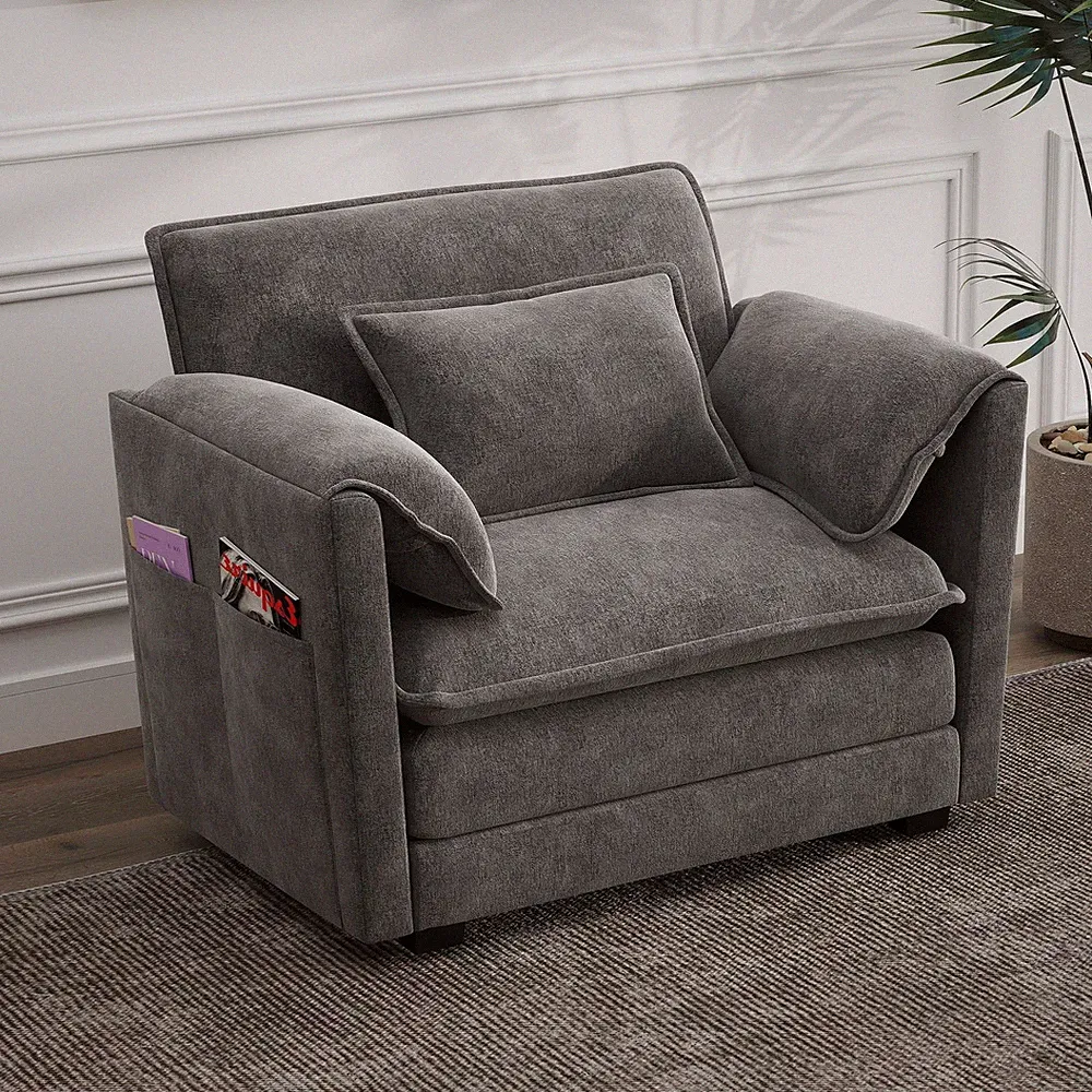 Modular Sectional Sofa 40.4'' Chenille 2 Pillows 2 Armrest Pillows Dark Gray