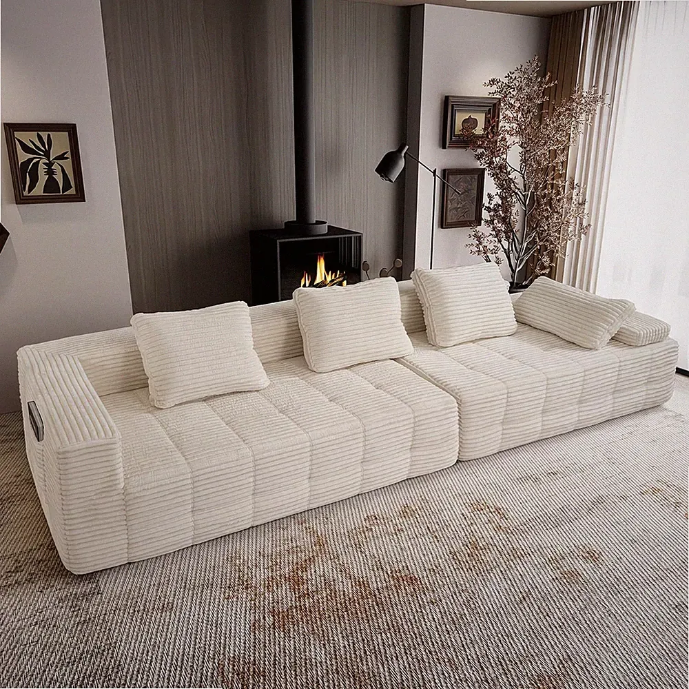 Modular Sectional Sofa 4PC Velvet Corduroy Low Profile Couch Black Gray White