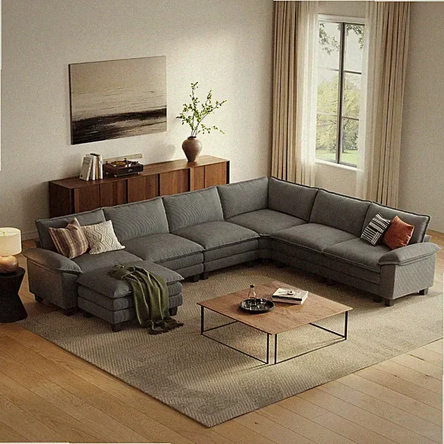Modular Sectional Sofa 6 Seat Couch Corduroy Cloud Couch with Deep Seat, Modern