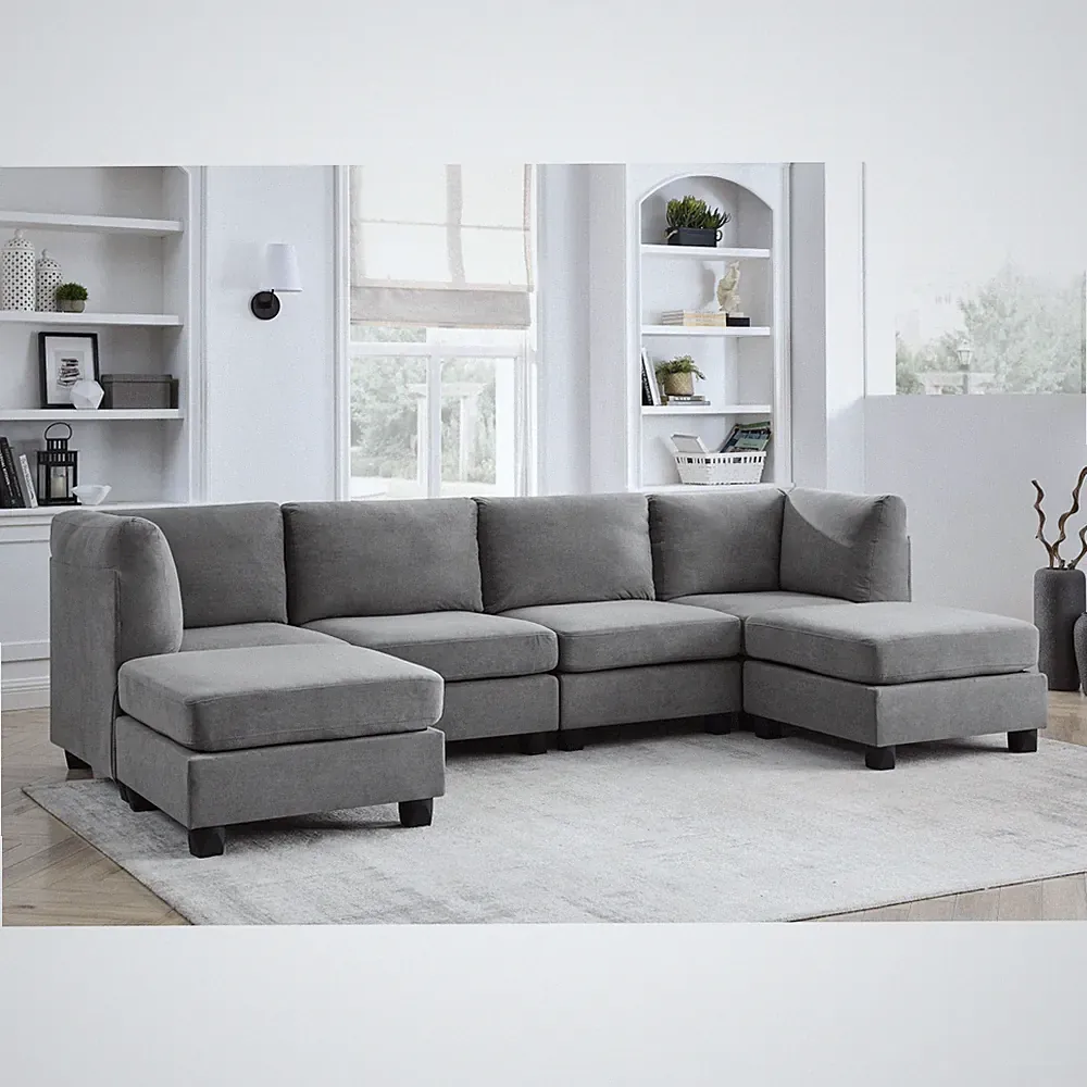 Modular Sectional Sofa, 6-Seat, Dark Gray Polyester, 120"L x 60"W x 34.5"H